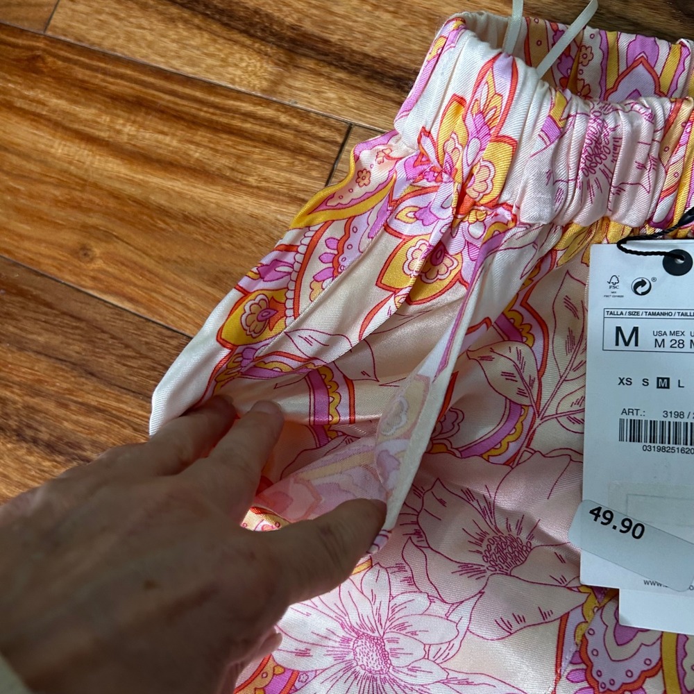 Zara The Sasha Pant Floral Paisley Tie Cuff Jogger Pants Pink Orange Yellow M - Picture 5 of 9
